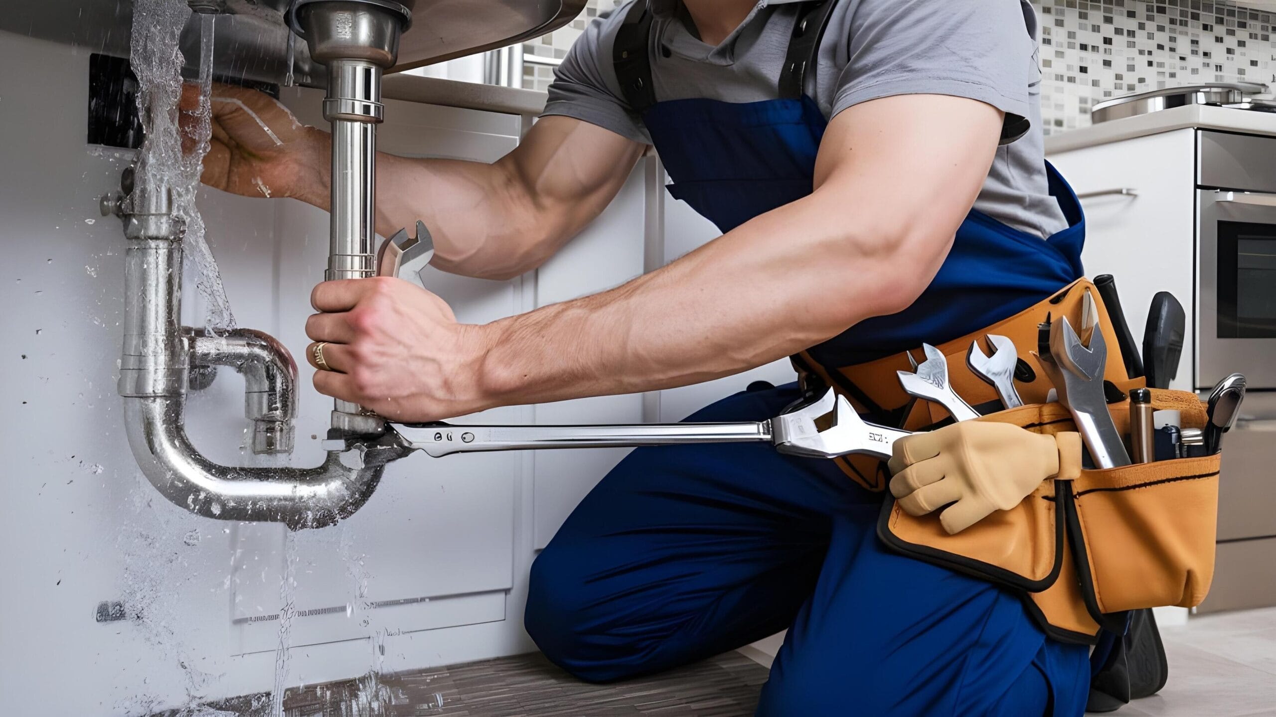 Plumber tightening a residential plumbing pipe in Johnstown
