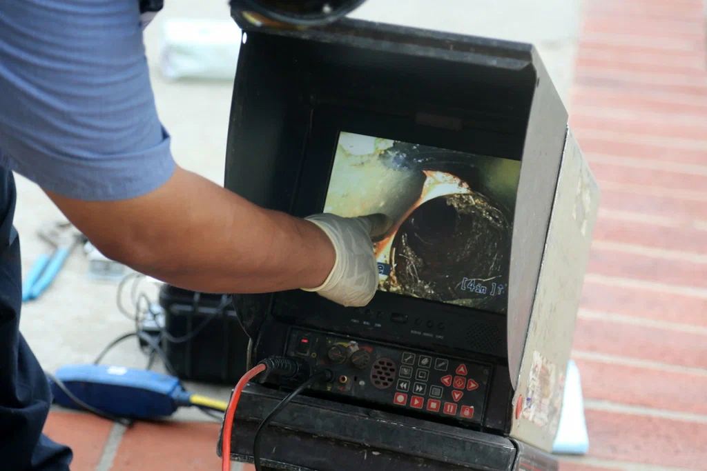 Technician viewing a drain inspection camera in Johnstown